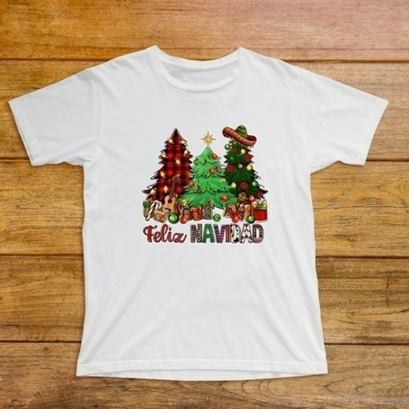 Hand Crafted Tops - Feliz Navidad Christmas Graphic T Shirt